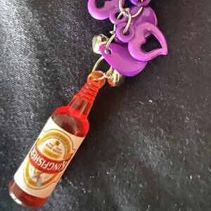 Cute Mini Simulation Resin Beer Red Bottle Keychain Novelty Women's Bag Charm